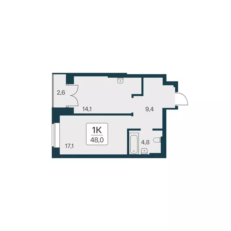 1-комнатная квартира: Новосибирск, ЖК Расцветай на Красном (48 м) - Фото 0