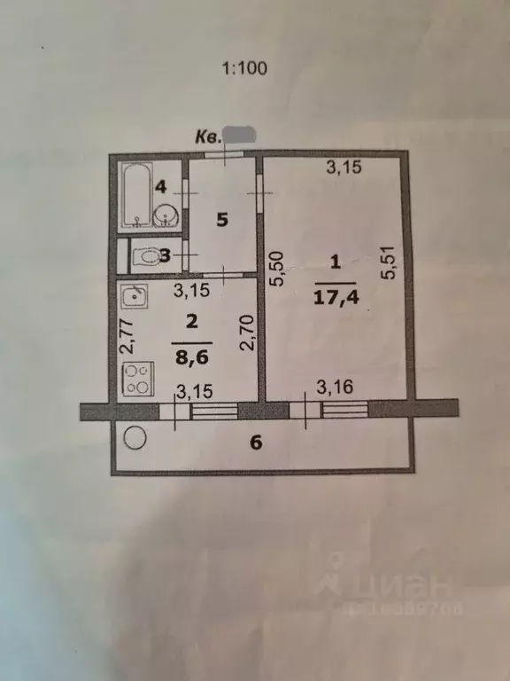 1-к кв. Белгородская область, Белгород ул. Есенина, 44 (33.0 м) - Фото 1