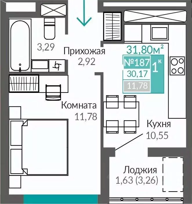 1-к кв. Крым, Симферополь Крымская роза мкр,  (30.17 м) - Фото 0