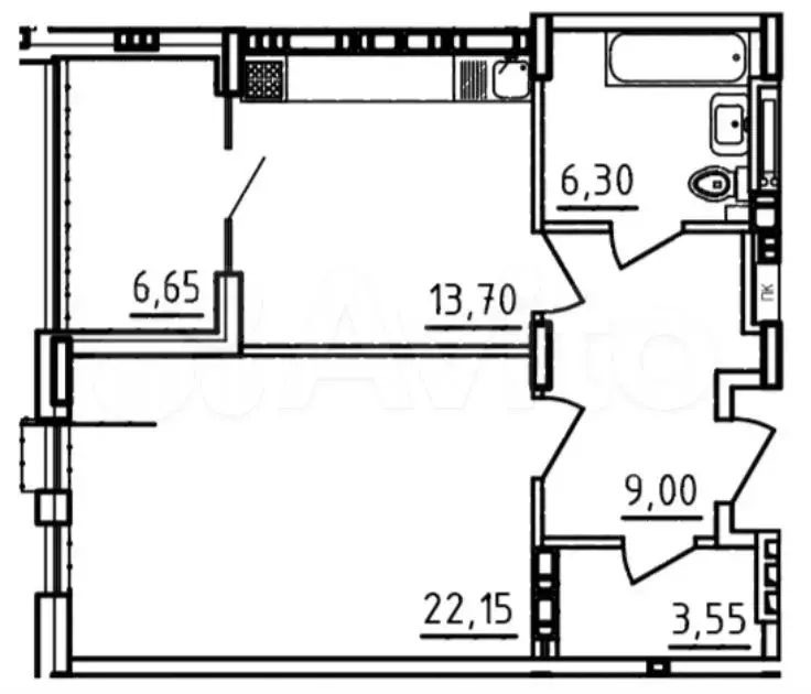 1-к. квартира, 55,5 м, 9/9 эт. - Фото 1