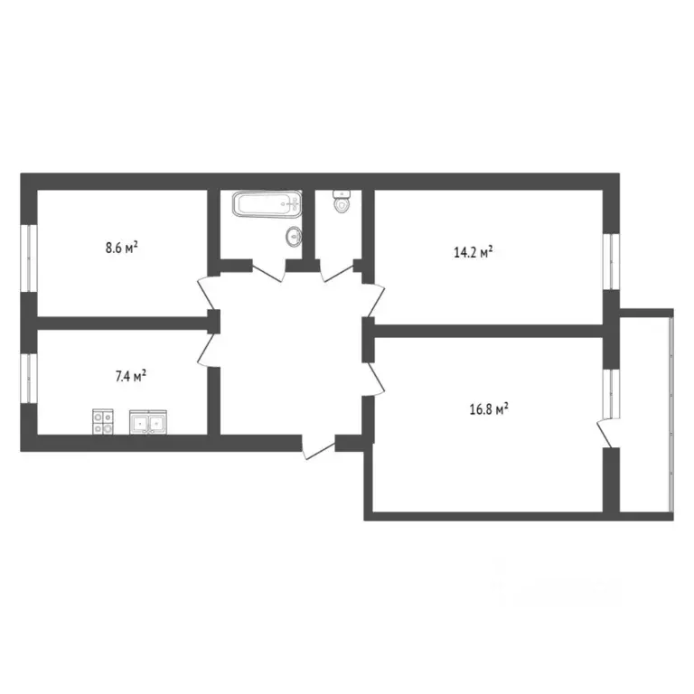3-к кв. Тюменская область, Тюмень ул. Ватутина, 28 (58.8 м) - Фото 2