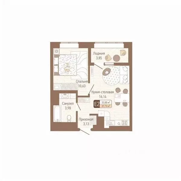 1-к кв. Тульская область, Тула Кулик жилой комплекс (35.81 м) - Фото 1