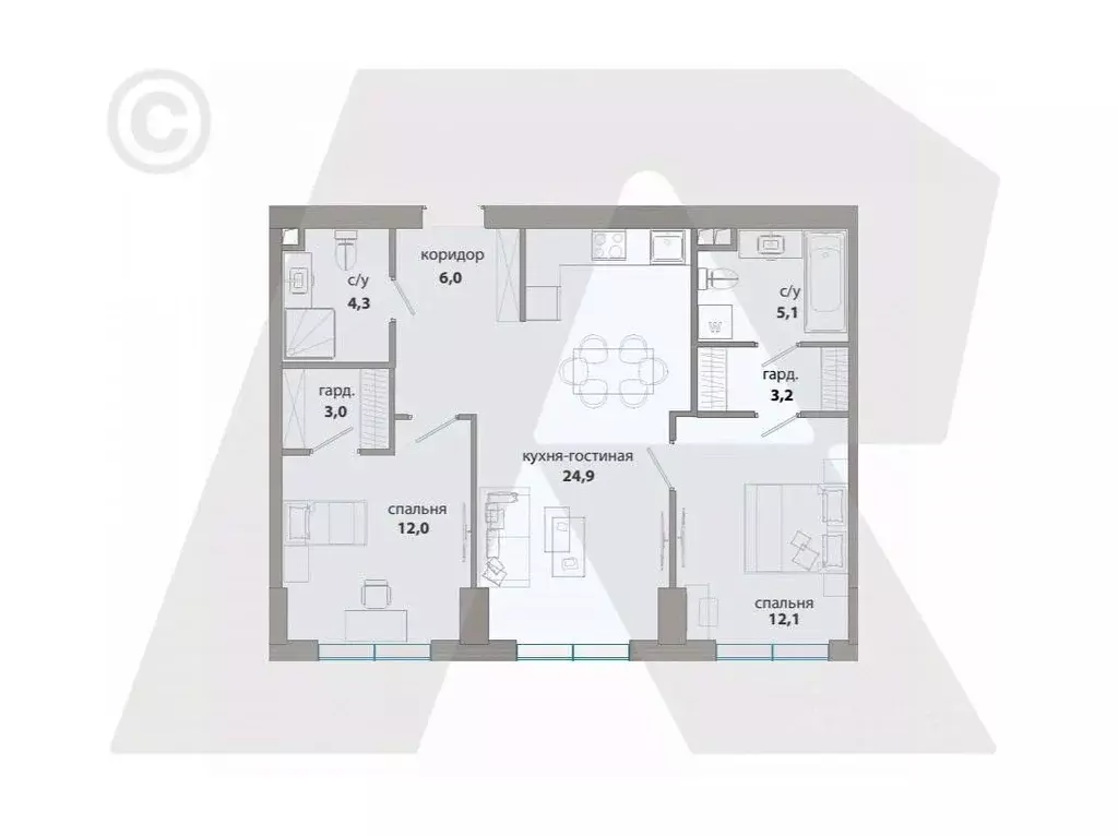 3-к кв. Москва ул. Василия Ланового, 6к3 (70.0 м) - Фото 2