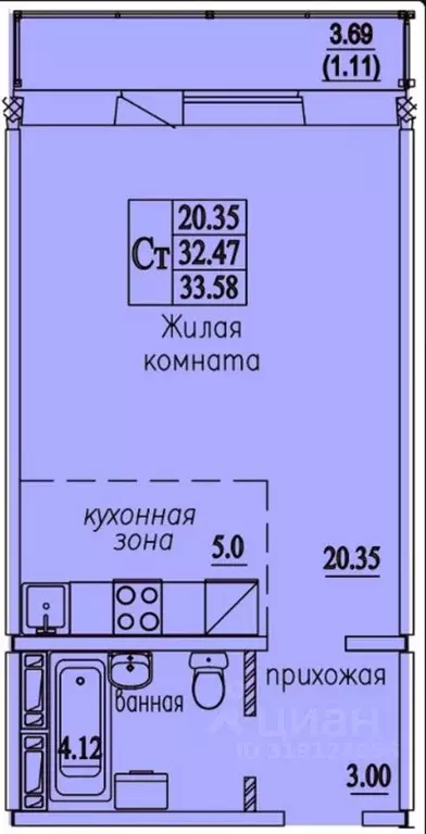 Студия Новосибирская область, Новосибирск ул. Плющихинская, 10 (34.0 ... - Фото 0