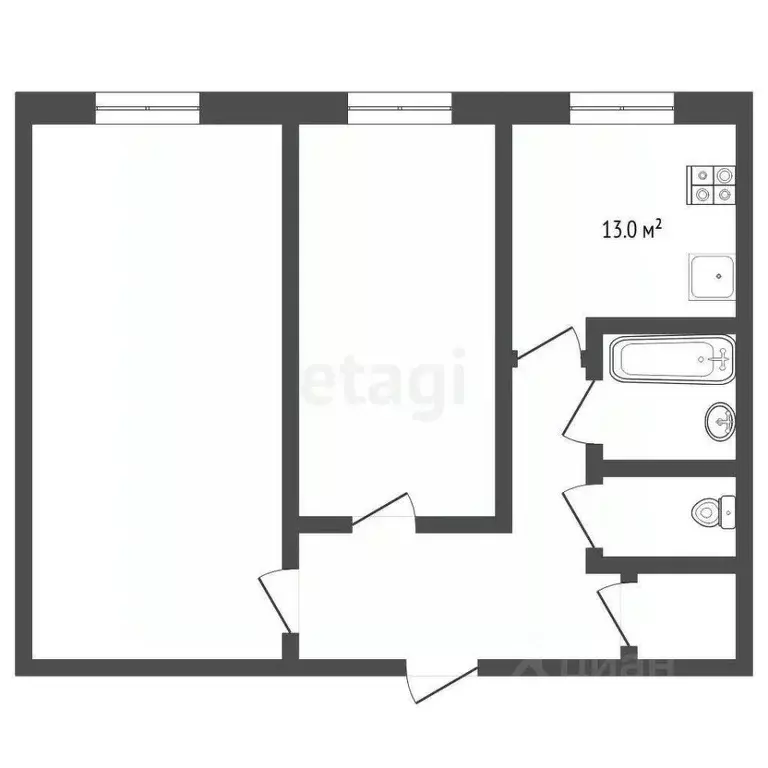 2-к кв. Тюменская область, Тюмень ул. Пермякова, 2а (44.6 м) - Фото 1