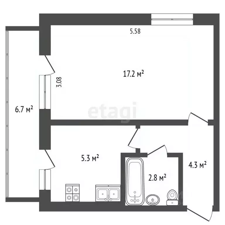 1-к кв. Крым, Ялта муниципальный округ, Гурзуф пгт ул. 60 лет СССР, 22 ... - Фото 2