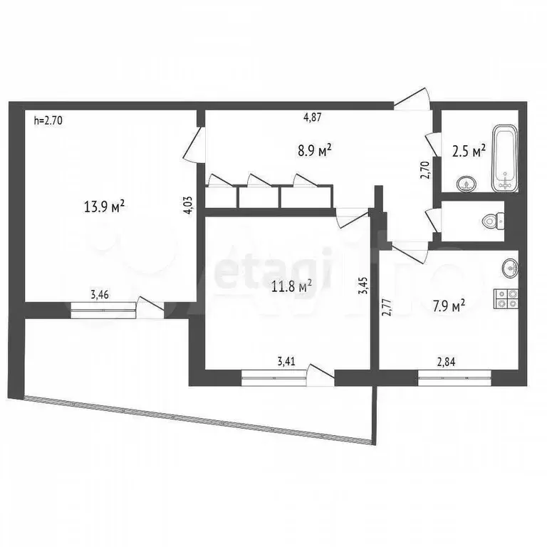 2-к. квартира, 47 м, 5/9 эт. - Фото 0