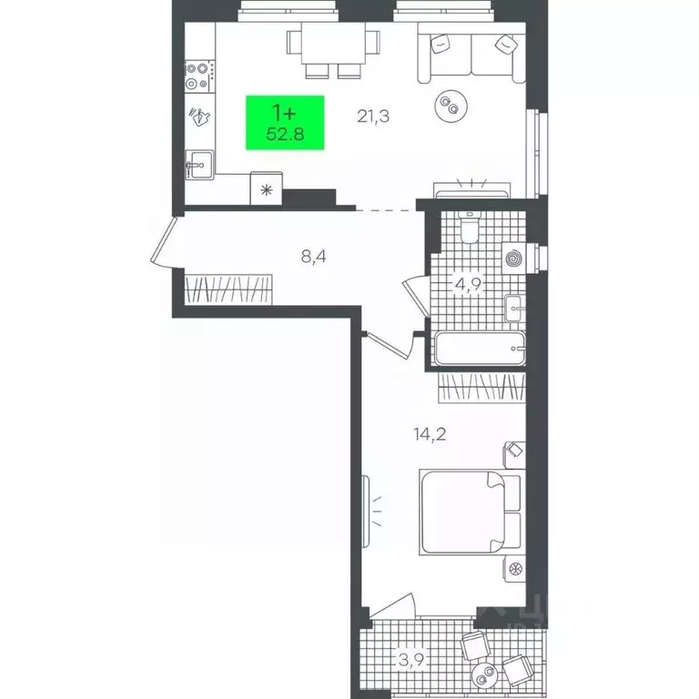 1-к кв. Тюменская область, Тюмень ул. Василия Малкова, 19 (52.85 м) - Фото 0