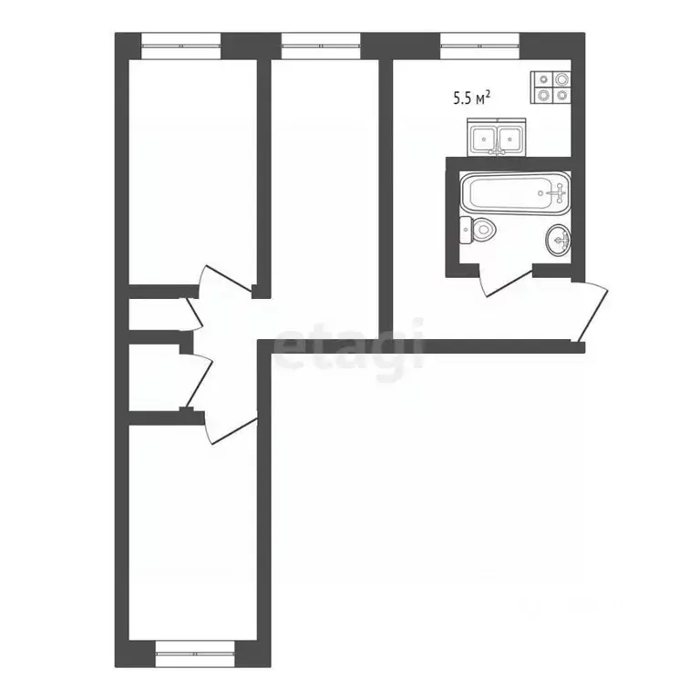 3-к кв. Орловская область, Орел Комсомольская ул., 202 (58.4 м) - Фото 1