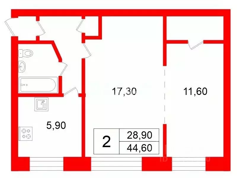 2-к кв. Санкт-Петербург Новоизмайловский просп., 31 (44.6 м) - Фото 2