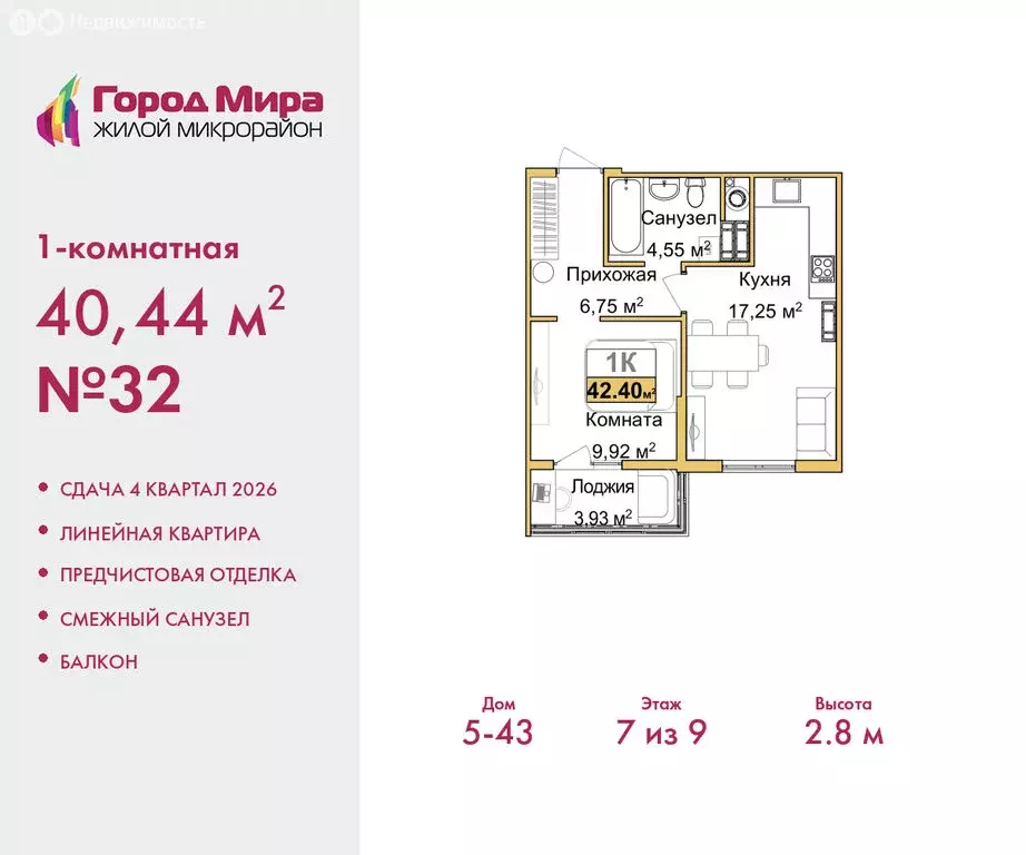 1-комнатная квартира: Симферополь, Центральный район (40.44 м) - Фото 0