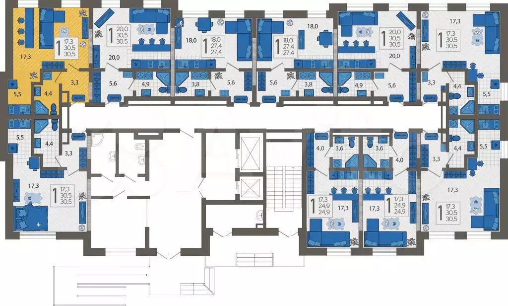 Квартира-студия, 30,5 м, 1/12 эт. - Фото 1