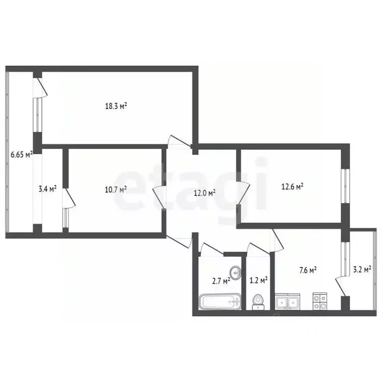 3-к кв. Севастополь ул. Адмирала Фадеева, 27Ж (70.8 м) - Фото 2