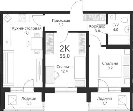 2-комнатная квартира: Новосибирск, улица Красный Факел, 39 (55 м) - Фото 0