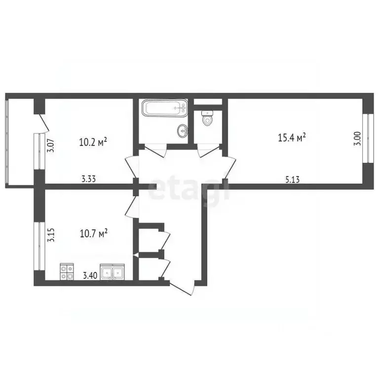 2-к кв. Омская область, Омск ул. Конева, 24/1 (50.9 м) - Фото 1