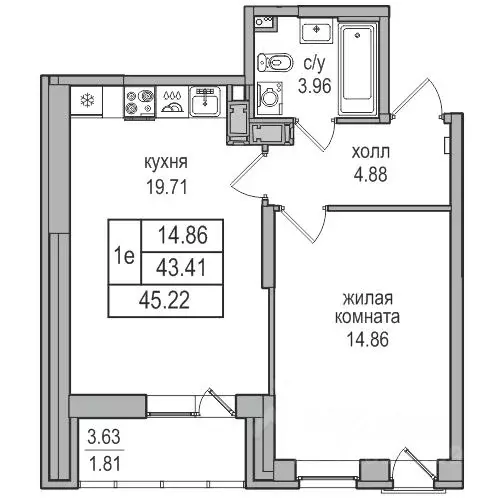 1-к кв. Санкт-Петербург пос. Парголово, Заречная ул., 52к2 (43.41 м) - Фото 0