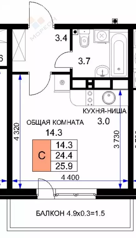 Квартира-студия: Краснодар, улица имени Героя Ростовского, 8к7 (24.8 ... - Фото 0