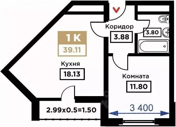 1-комнатная квартира: Краснодар, Школьный микрорайон, Школьная улица, ... - Фото 0