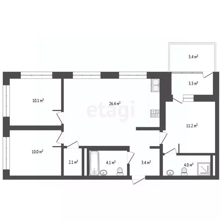 3-к кв. Тюменская область, Тюмень ул. Заполярная, 3к1 (71.2 м) - Фото 2