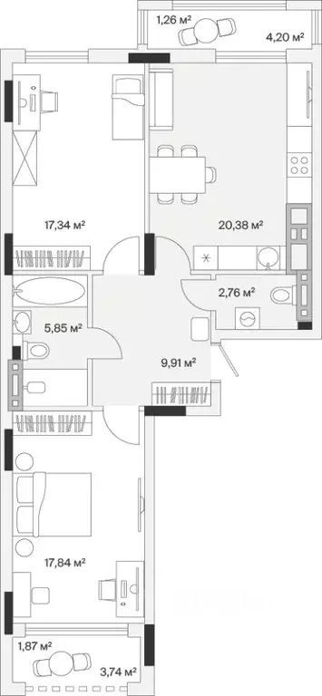 2-к кв. Калининградская область, Гурьевский муниципальный округ, пос. ... - Фото 0