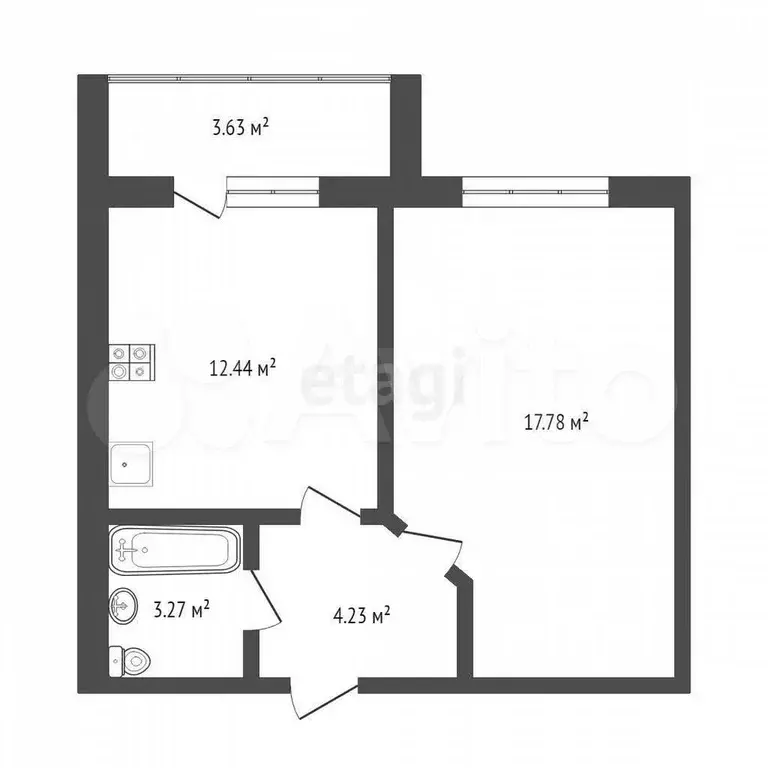 1-к. квартира, 38 м, 5/5 эт. - Фото 0
