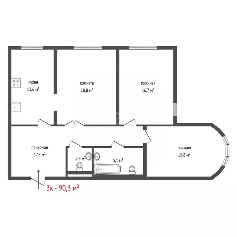 3-к кв. Свердловская область, Екатеринбург ул. 8 Марта, 188 (90.3 м) - Фото 2