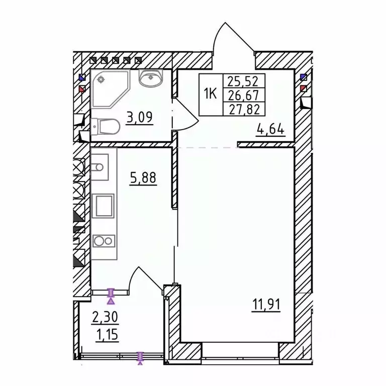 1-к кв. Калининградская область, Зеленоградск  (27.82 м) - Фото 1