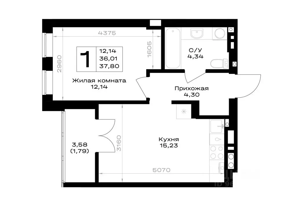 1-к кв. Калининградская область, Гурьевск Включи жилой комплекс (37.8 ... - Фото 1