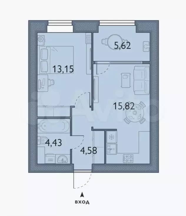 1-к. квартира, 43,6 м, 3/8 эт. - Фото 1