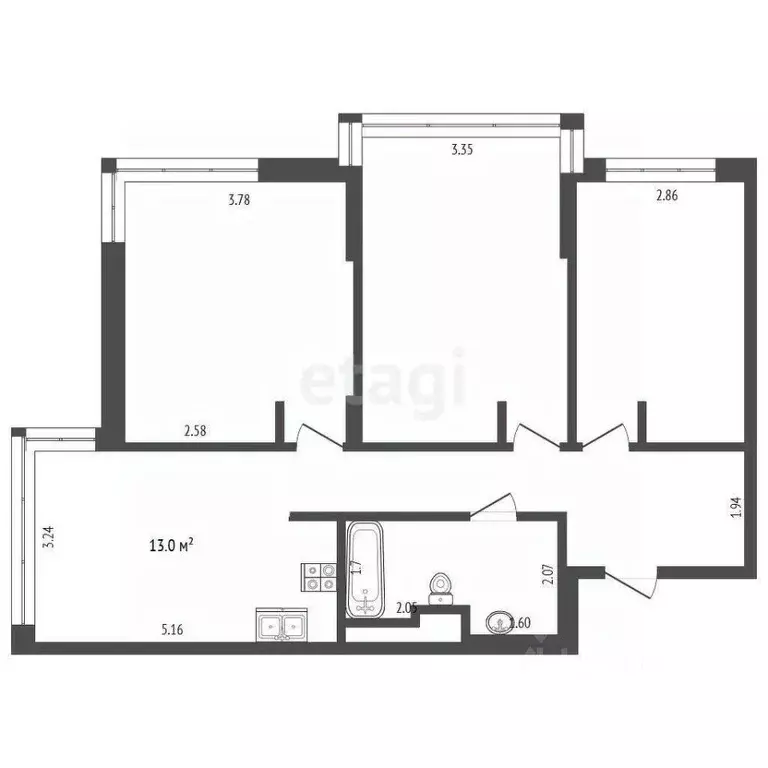 3-к кв. Кемеровская область, Кемерово ул. Мичурина, 58к3 (84.7 м) - Фото 1