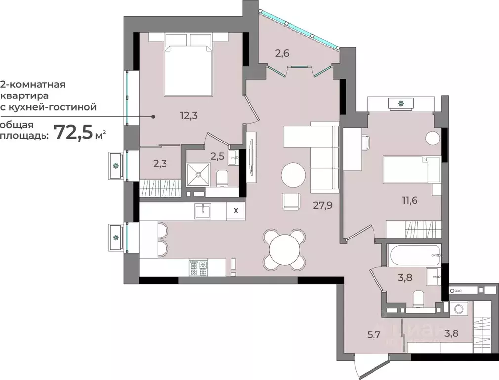2-к кв. Удмуртия, Ижевск ул. Имени В.С. Тарасова, 6 (72.5 м) - Фото 1