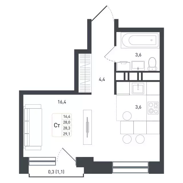 Квартира-студия: Московская область, городской округ Подольск, деревня ... - Фото 1