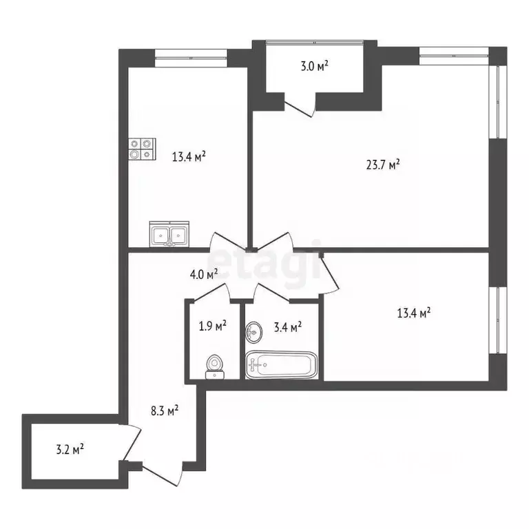 2-к кв. Тамбовская область, Тамбов ул. Запрудная, 8 (71.5 м) - Фото 2