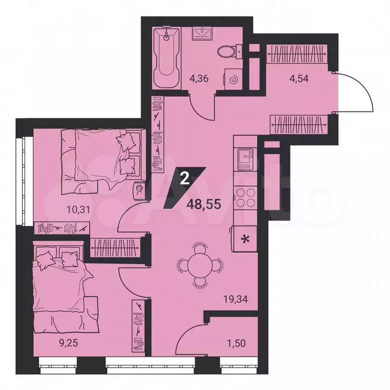 2-к. квартира, 48,5 м, 23/25 эт. - Фото 0