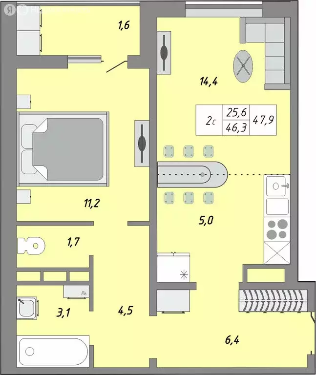 2-комнатная квартира: Оренбург, улица Юркина, 8 (48 м) - Фото 0