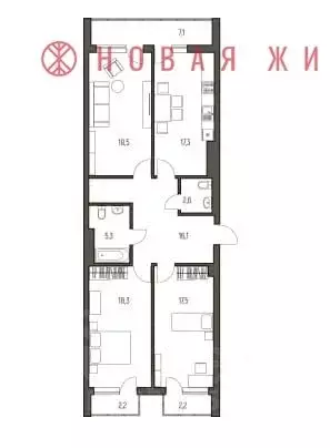 3-к кв. Самарская область, Самара Ново-Садовая ул., 106Гк1 (98.0 м) - Фото 2