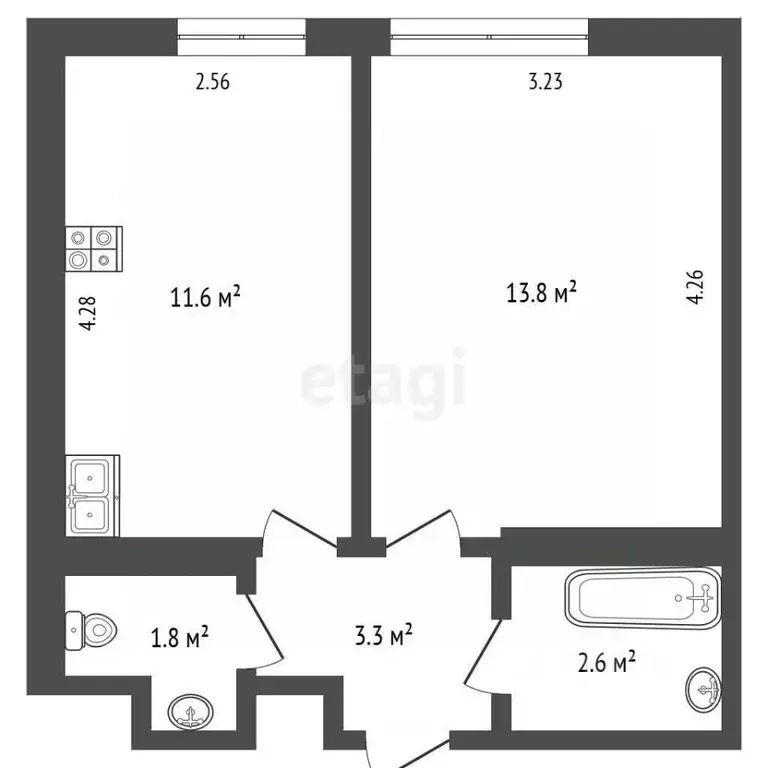 1-к кв. Вологодская область, Череповец просп. Луначарского, 53 (32.5 ... - Фото 1