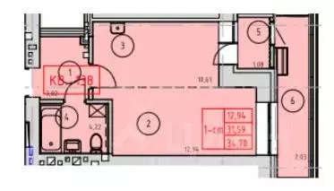 Студия Татарстан, Казань Новые Горки жилой комплекс (34.7 м) - Фото 0