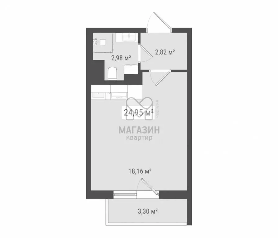 1-комнатная квартира: Бугры, Петровский бульвар, 28 (24.95 м) - Фото 1