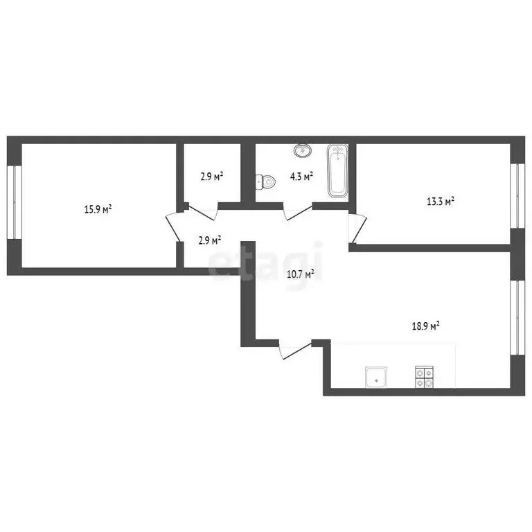 2-комнатная квартира: Тюмень, Новгородская улица, 22 (69.4 м) - Фото 1