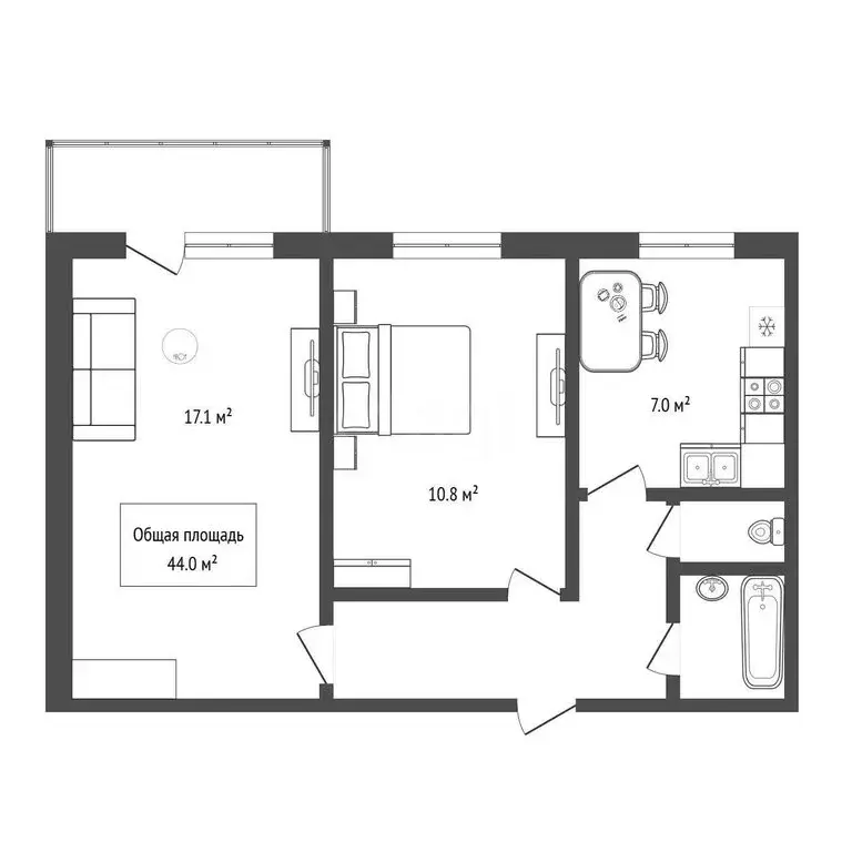 2-комнатная квартира: Искитим, Комсомольская улица, 15 (44 м) - Фото 1