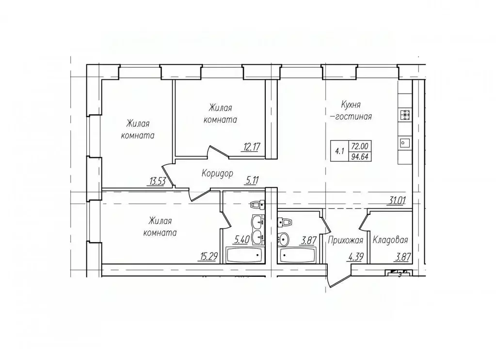 4-к кв. Чувашия, Чебоксары ул. Фридриха Энгельса, поз7 (94.64 м) - Фото 1
