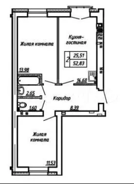 2-к. квартира, 52 м, 2/4 эт. - Фото 0