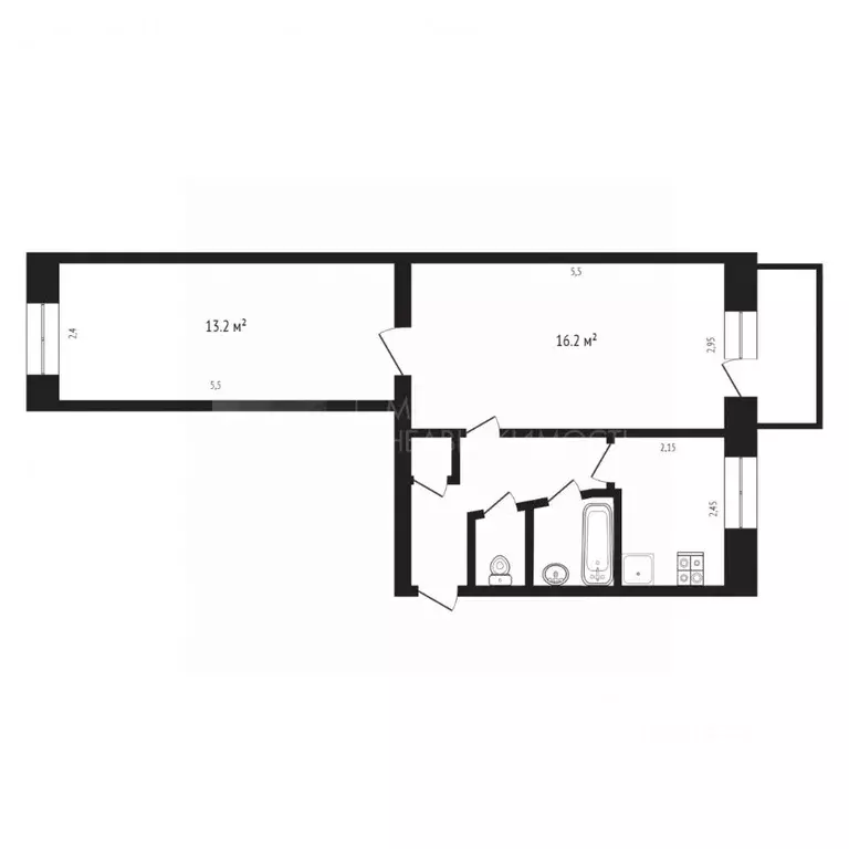 2-к кв. Тюменская область, Тюмень Ямская ул., 75 (42.7 м) - Фото 1