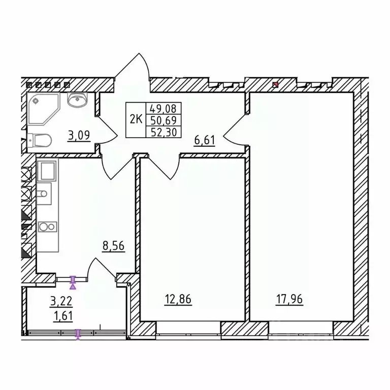 2-к кв. Калининградская область, Зеленоградск  (52.3 м) - Фото 1