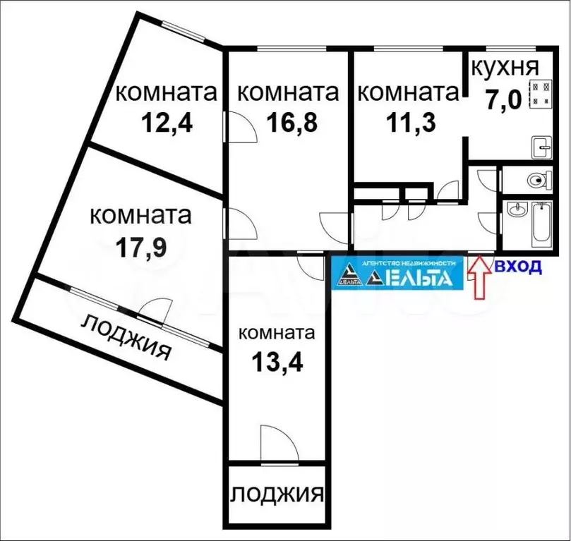 5-к. квартира, 89,4 м, 8/10 эт. - Фото 0