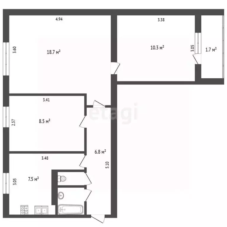 3-к кв. Московская область, Пушкино Пушкинское ш., 3 (55.0 м) - Фото 1