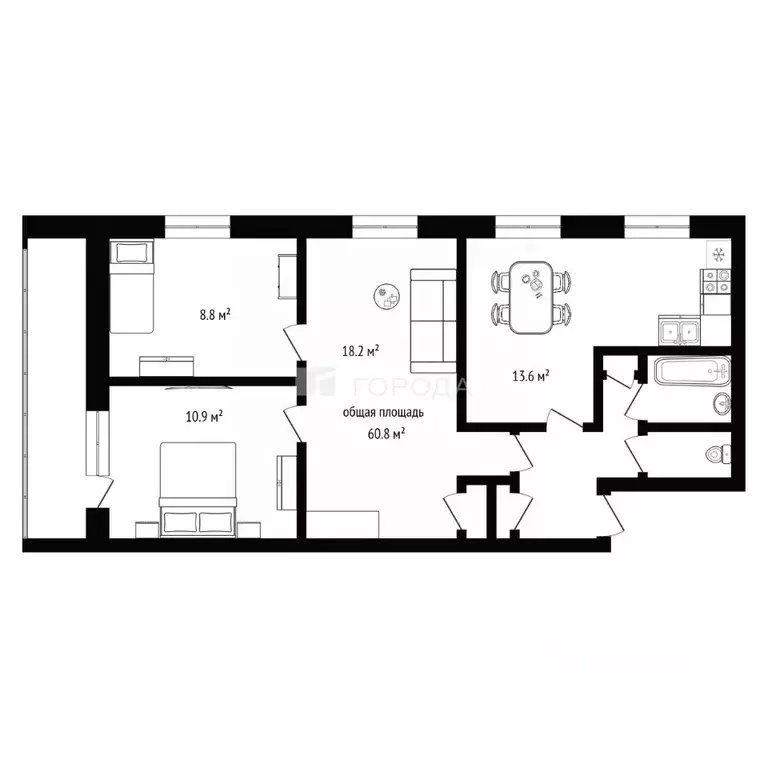 3-к кв. Новосибирская область, Новосибирск ул. Никитина, 138Б (60.8 м) - Фото 1