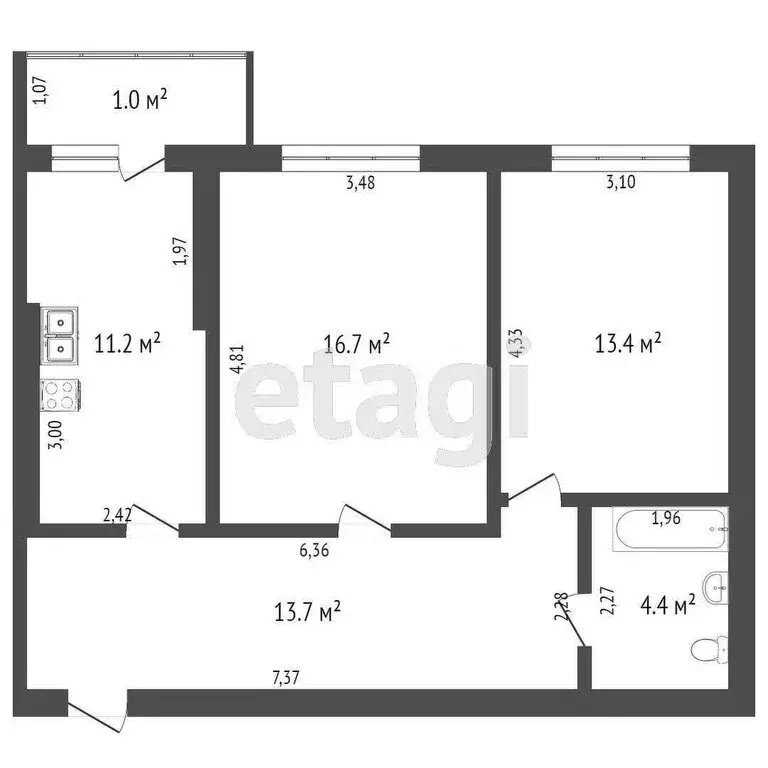 2-комнатная квартира: Калининград, Банковская улица, 12А (60 м) - Фото 1