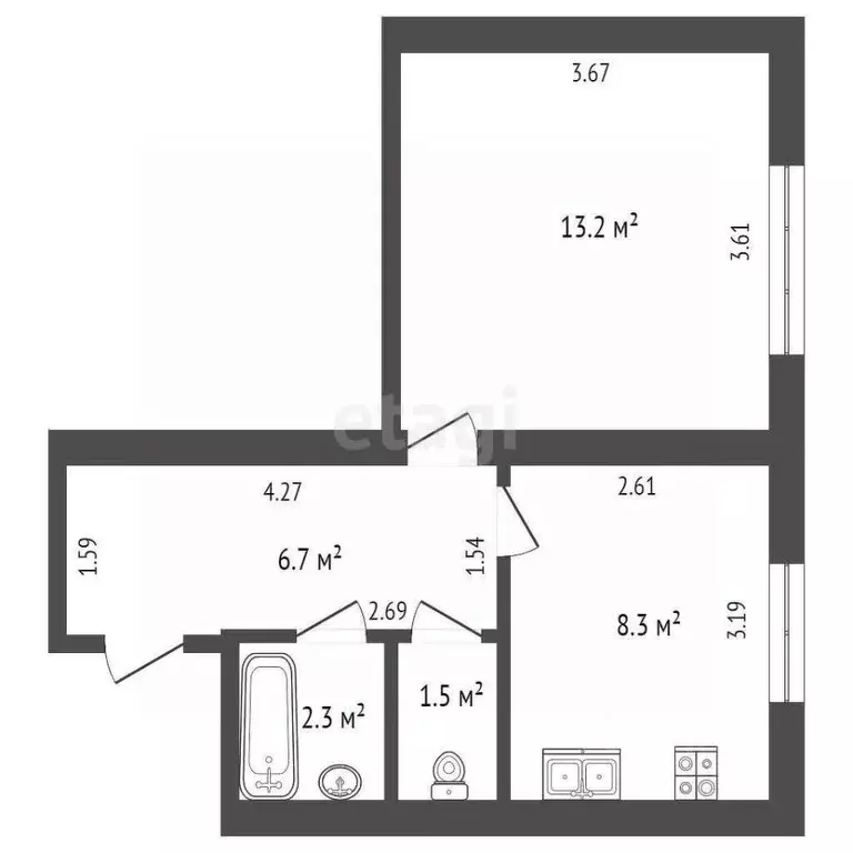 1-к кв. Свердловская область, Туринск ул. Дзержинского, 7 (32.0 м) - Фото 1